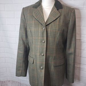Vintage Danielle Martin Green Wool Houndstooth Equestrian Blazer womens size 10